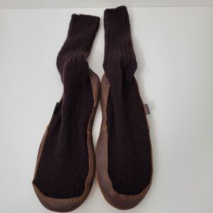 ACORN Original Slipper Socks Brown Wool Suede Sole Women 9.5-10.5 Men 7.5-8.5